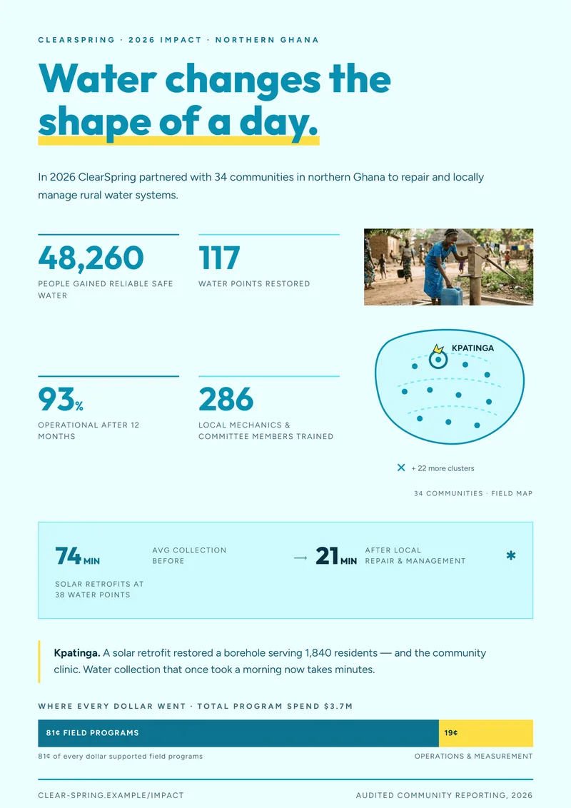 ClearSpring — Impact Report. Clean water access & NGO funding audit.