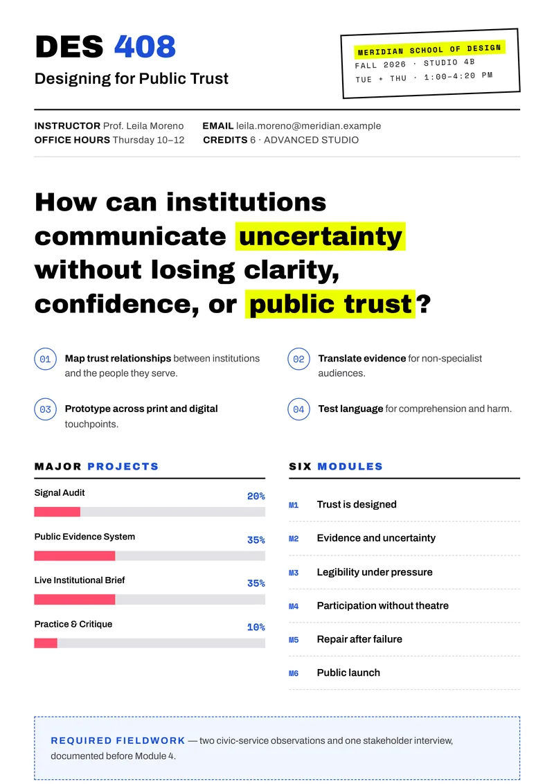 Meridian Design — University Syllabus. DES 408: Designing for Public Trust.